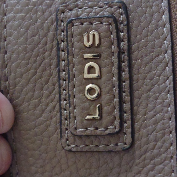 Lodis tan leather crossbody purse with zippered outer pocket & gold hardware - Picture 10 of 11
